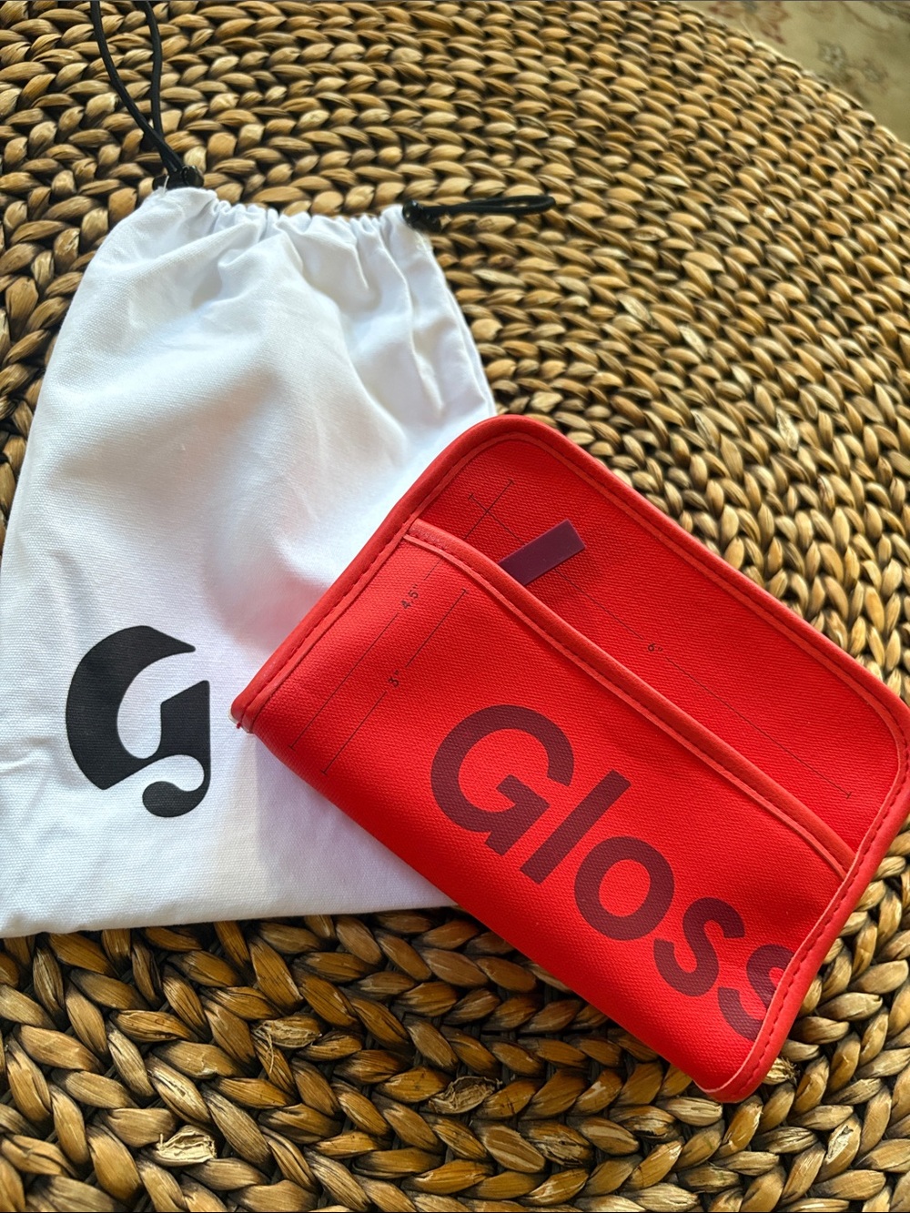 Glossier Red Mini Beauty Bag- New with Drawstring Dustbag
